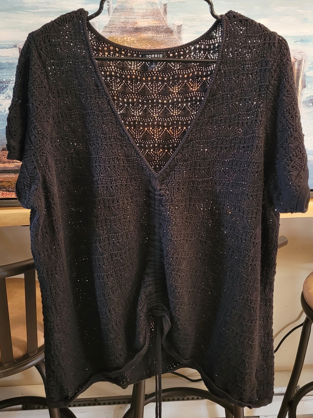 torrid Black Crochet V-Neck Top with Drawstring Hem Size 3 Plus